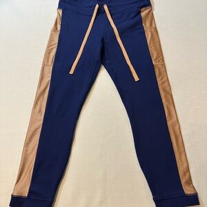 Fabletics Navy Blue Gold Panel Athletic Leggings Size M